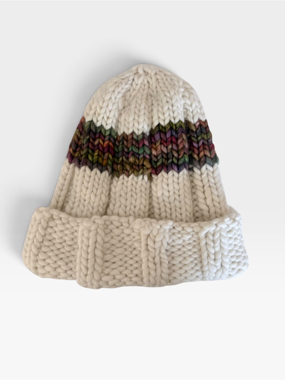 Chunky Hand Knit Malabrigo Rasta Hat 100% Merino Wool Ivory Slouch Beanie